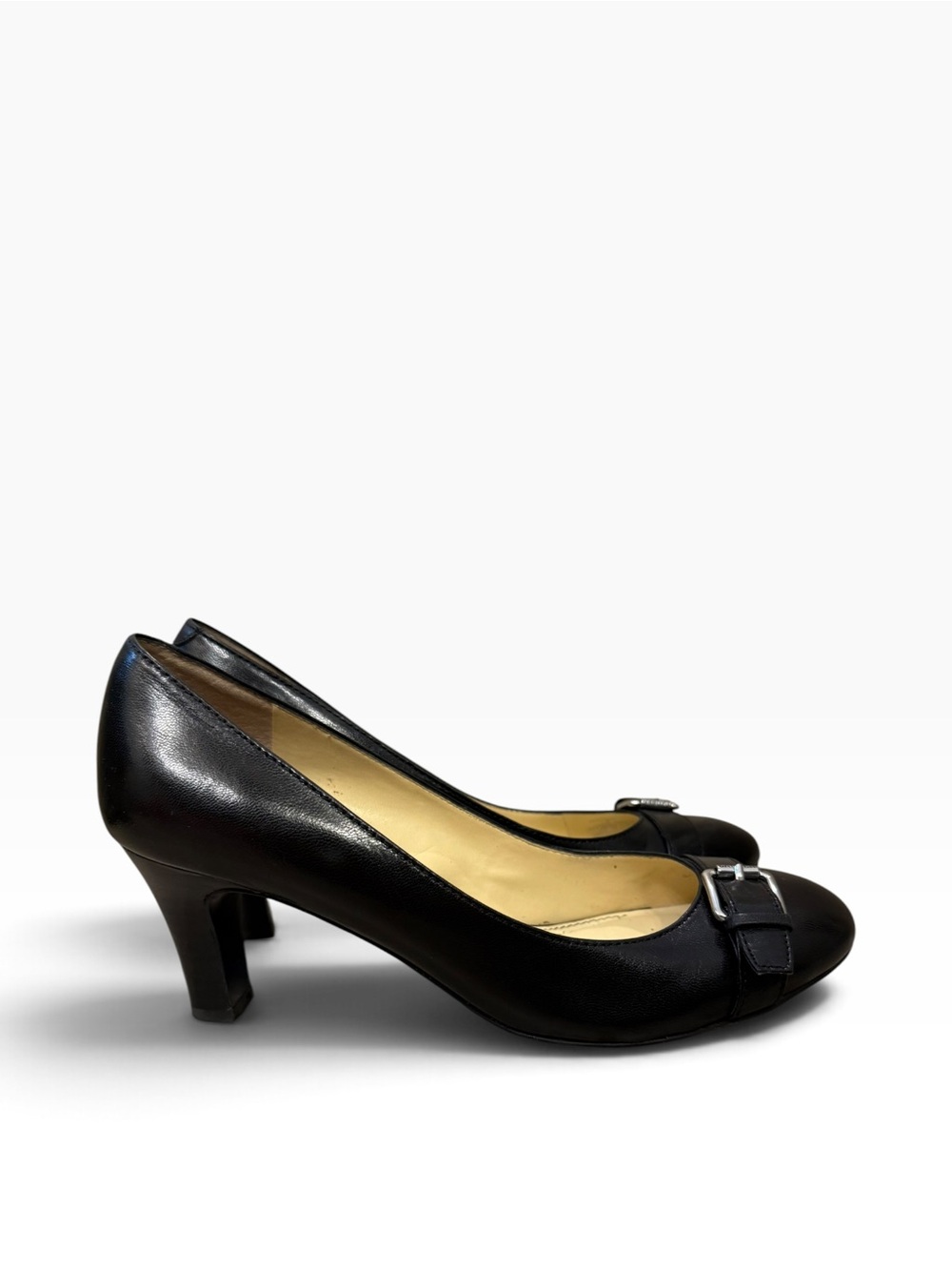 Lauren Ralph Lauren Black Leather Buckle Round Toe Pumps Size 7B